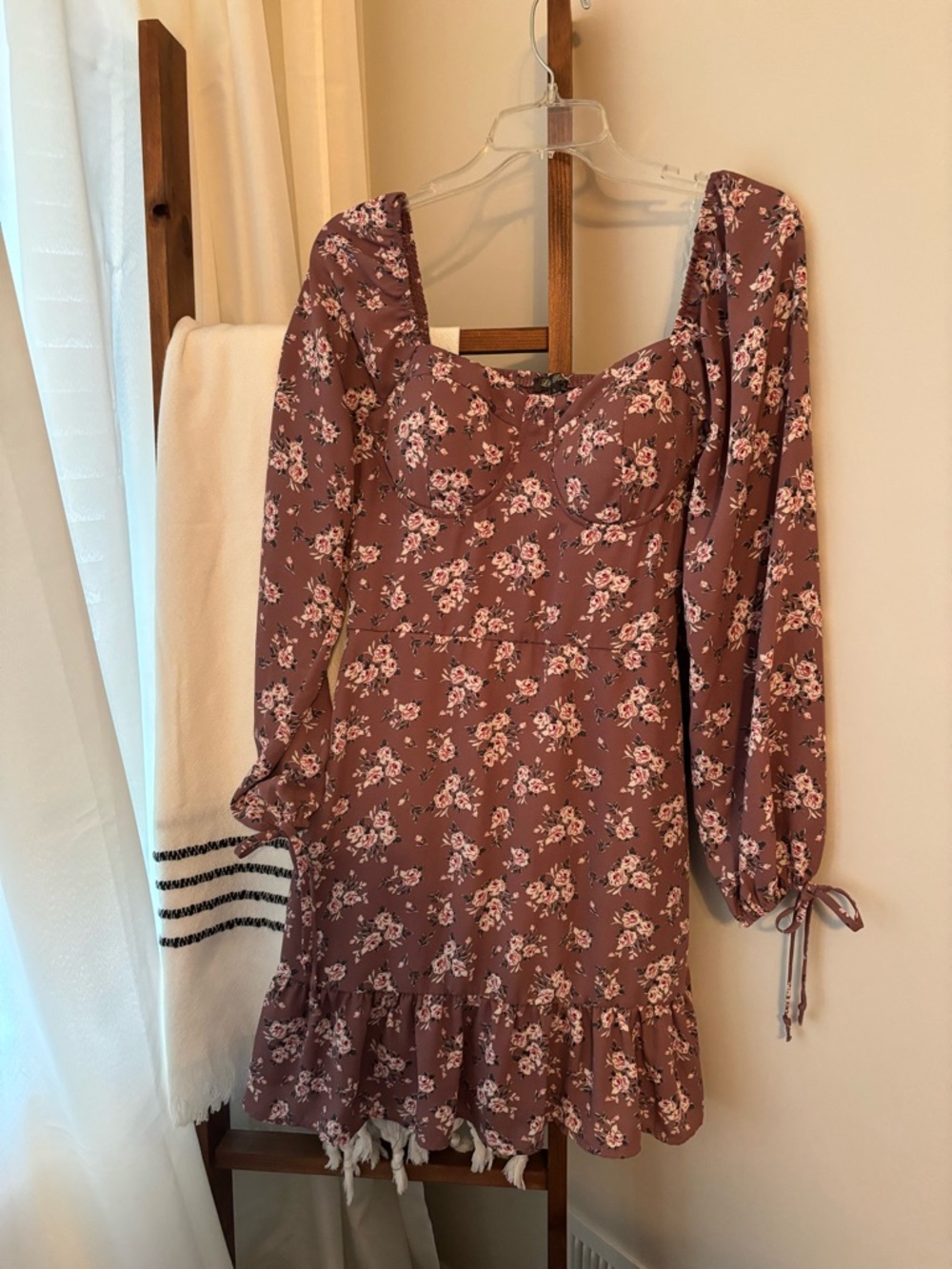Lily Rose Mauve Pink Floral Square-Neck Long Sleeve Mini Dress